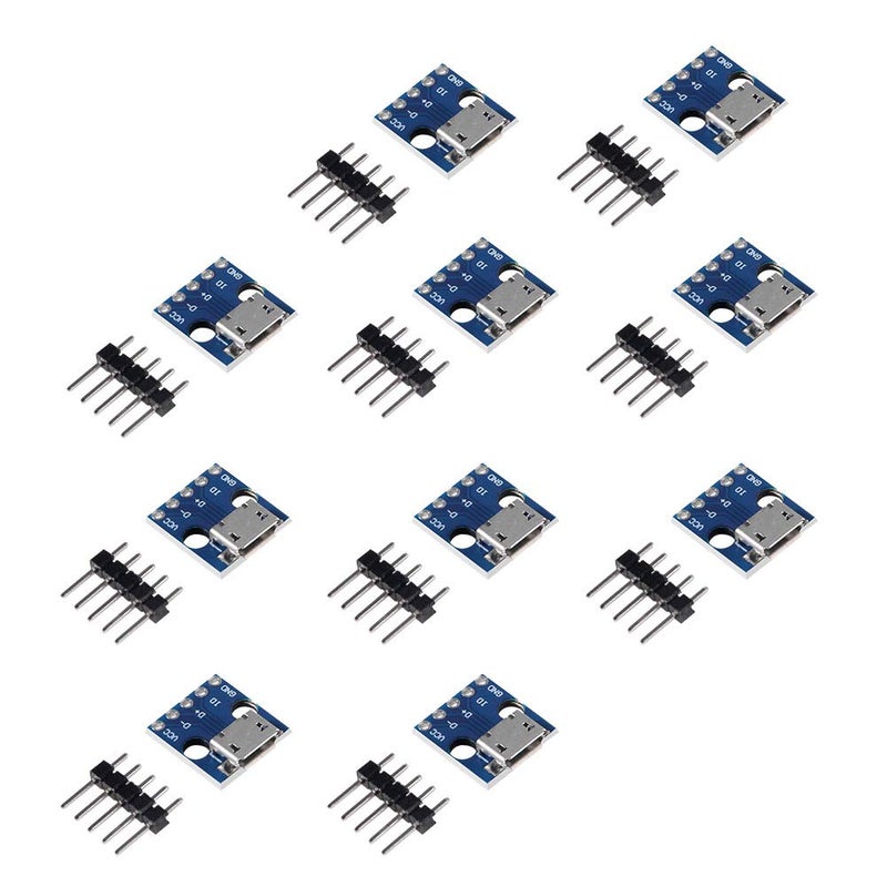 MELIFE 10pcs Female Micro USB to DIP 5-Pin Pinboard, 2.54mm Micro USB Type Interface Power Adapter Board 5V Breakout Module - Image 1